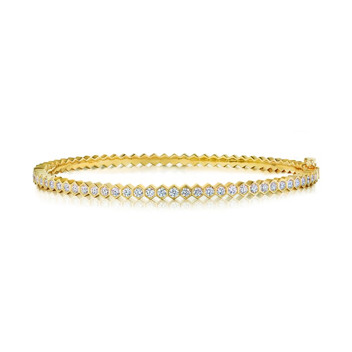 Betteridge 18k Yellow Gold 0.98cttw Diamond Hexagonal Hinged Bangle