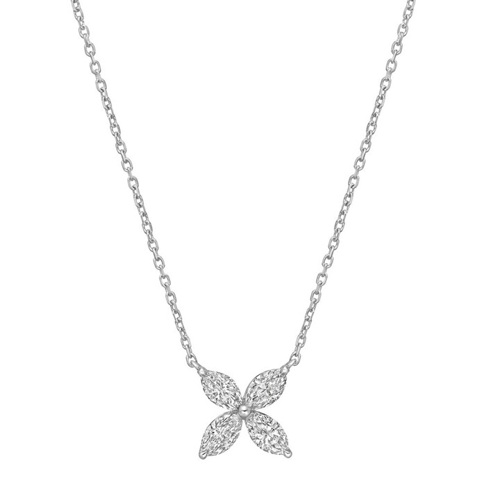 Betteridge 18k White Gold 0.75cttw Marquise Cut Diamond Small Flower Pendant
