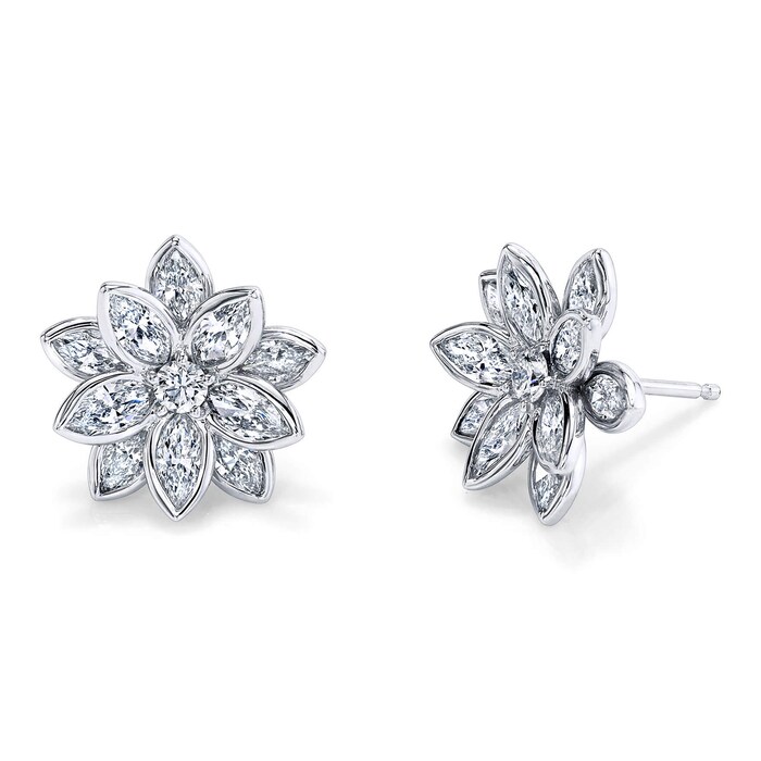 Betteridge 18k White Gold 3.47cttw Diamond Lotus Flower Stud Earrings