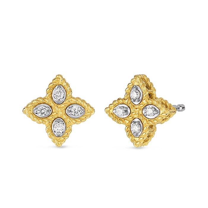 Roberto Coin 18k Yellow Gold 0.07cttw Diamond Princess Flower Stud Earrings