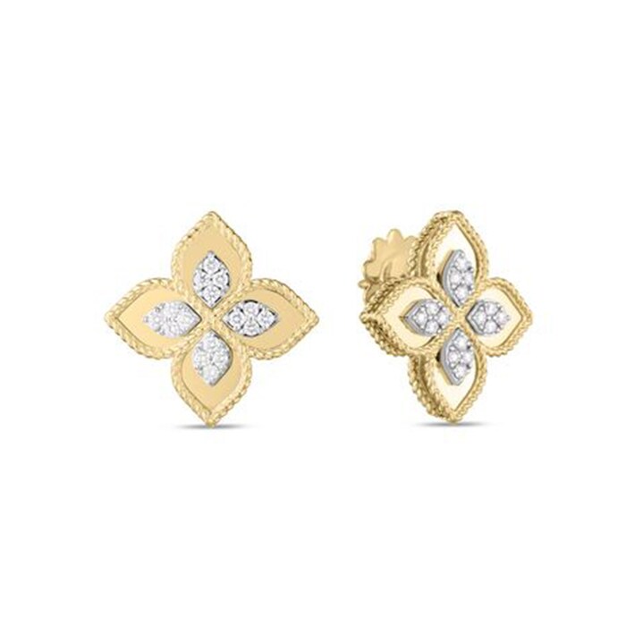 Roberto Coin 18k Yellow Gold 0.35cttw Diamond Princess Flower Stud Earrings