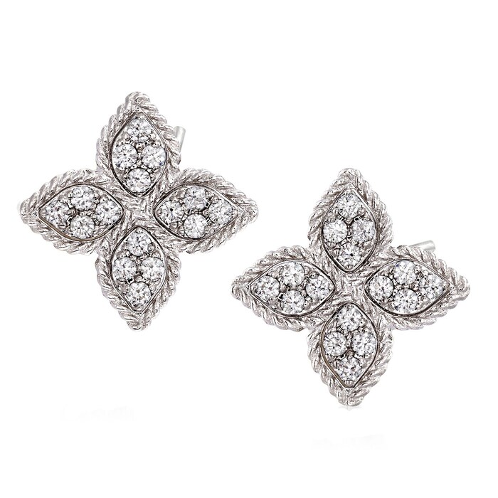 Roberto Coin 18k White Gold 0.38cttw Diamond Princess Flower Stud Earrings