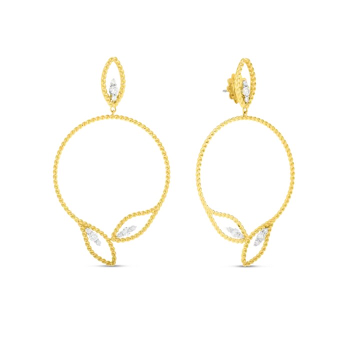 Roberto Coin 18k Yellow and White Gold 0.68cttw Diamond Byzantine Circle Drop Earrings