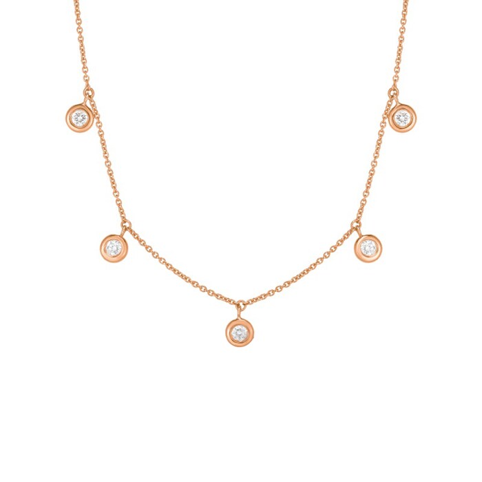 Roberto Coin 18k Rose Gold 0.23cttw Diamond Drop 5 Stone Station Necklace 16-18"