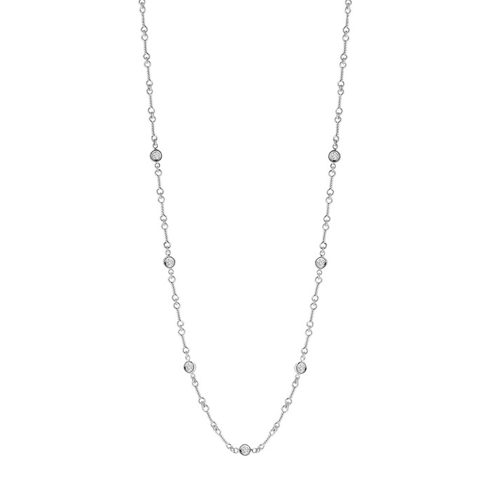 Roberto Coin 18k White Gold 0.28cttw Diamond 7 Station Dogbone Chain Necklace