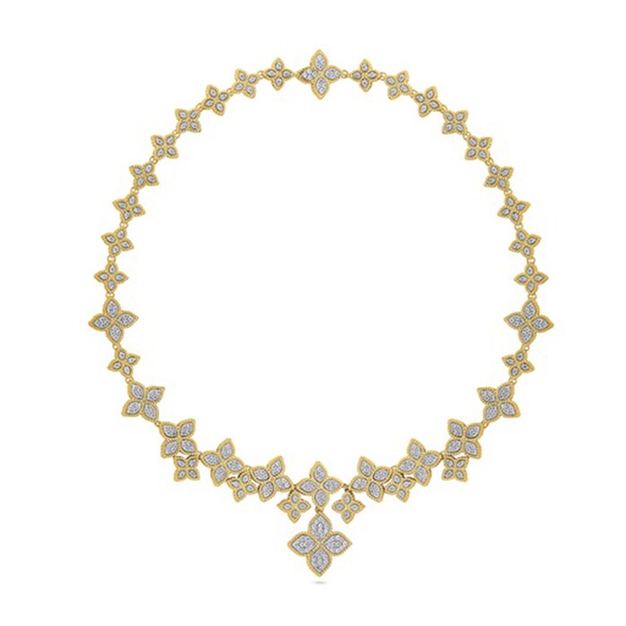 Roberto Coin 18k Yellow and White Gold 4.01cttw Diamond Princess Flower Necklace