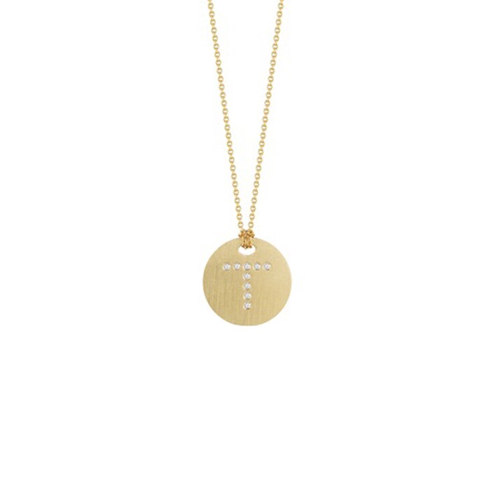 Roberto Coin 18k Yellow Gold 0.05cttw Diamond T Initial Disc Pendant