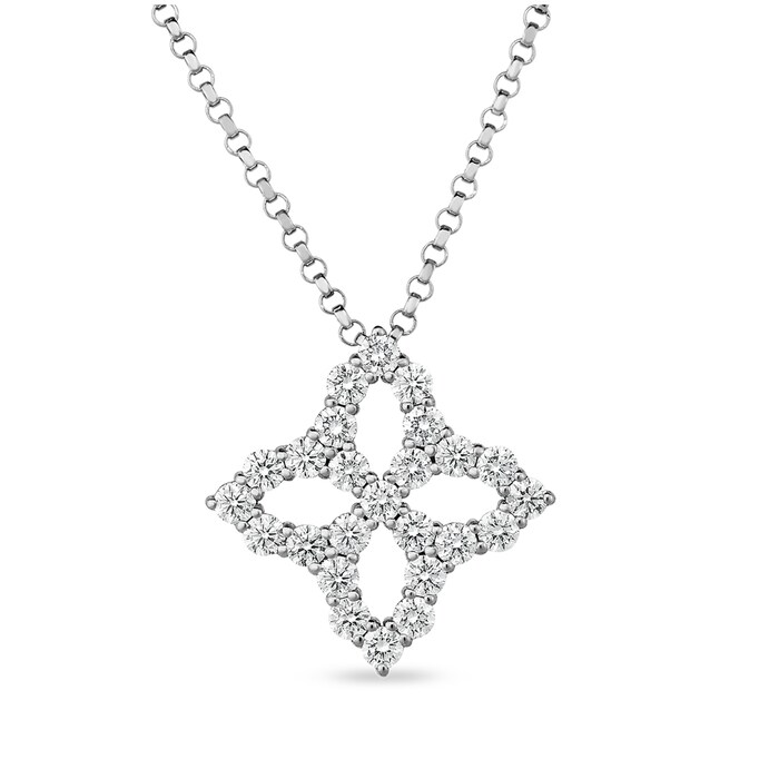 Roberto Coin 18k White Gold 0.50cttw Diamond Medium Princess Flower Pendant 18"