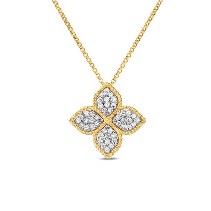 Roberto Coin 18k Yellow Gold 0.45cttw Diamond Large Princess Flower Pendant 18"
