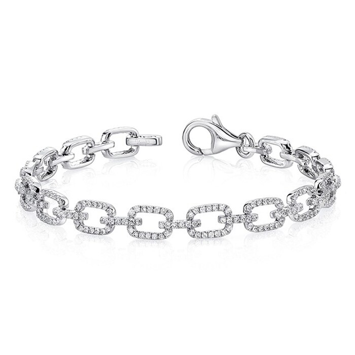 UNEEK 18k White Gold 1.62cttw Diamond Rectangle Link Bracelet 7"