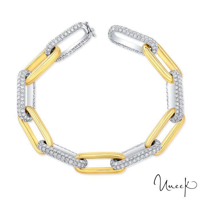 UNEEK 18k White and Yellow Gold 9.16cttw Diamond Link Bracelet