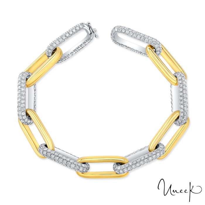 UNEEK 18k White and Yellow Gold 9.16cttw Diamond Link Bracelet