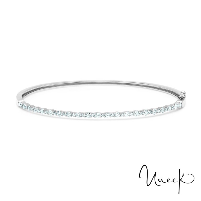 UNEEK 18k White Gold ??cttw Diamond Oval Link Hinged Bangle