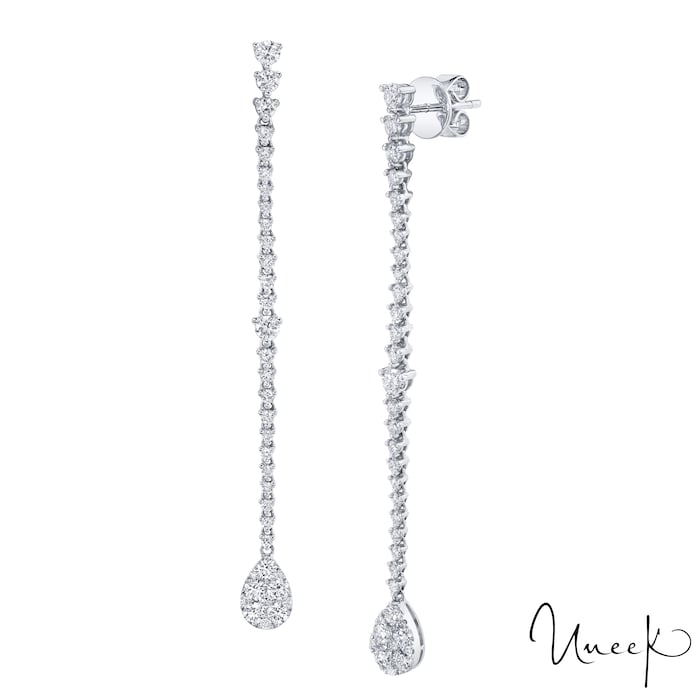 By Request 18k White Gold 1.56cttw Graduated Diamond Long Drop Stud Earrings