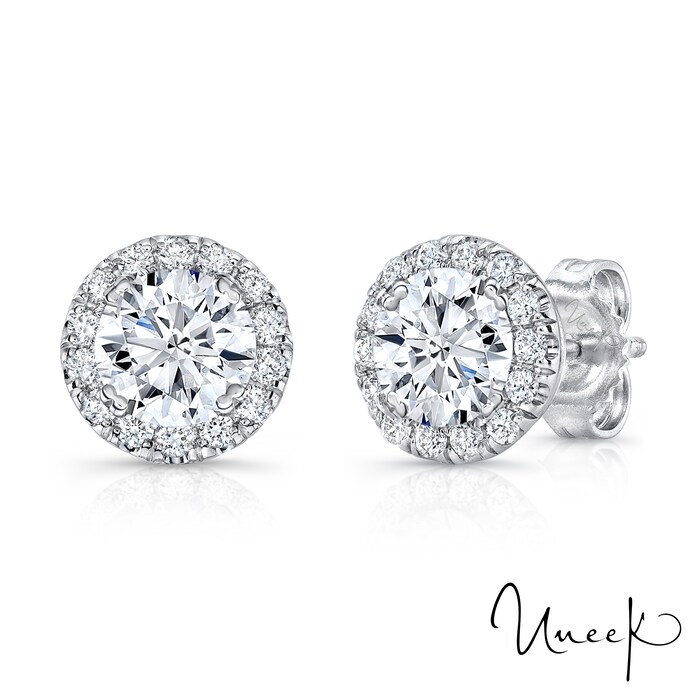 By Request 18k White Gold 1.21cttw Diamond Brilliant Cut Halo 5mm Stud Earrings