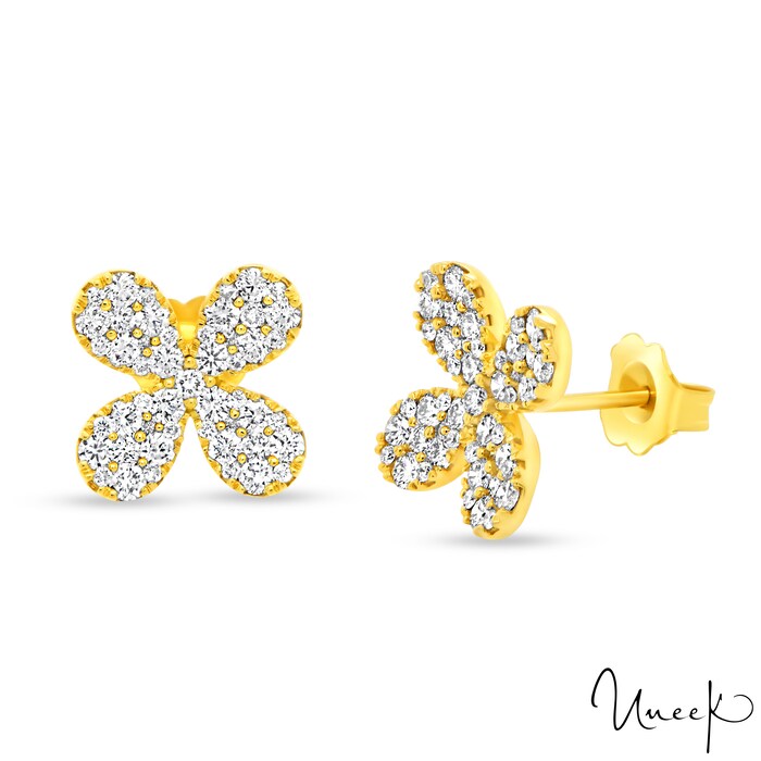By Request 18k Yellow Gold 0.99cttw Pave Diamond Flower Stud Earrings