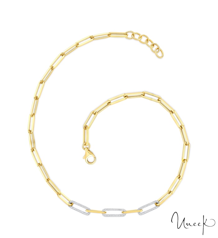 By Request 18k Yellow and White Gold 1.00cttw Pave Diamond Oval Link Necklace