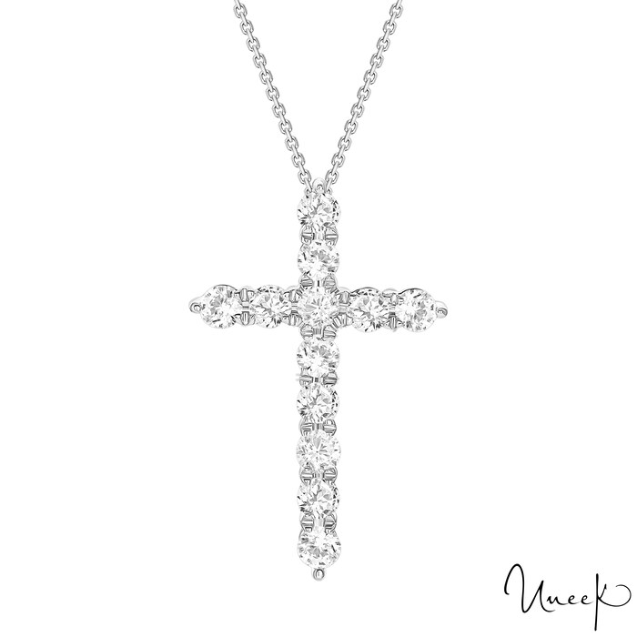 By Request 18k White Gold 1.00cttw Diamond Cross Pendant 17"