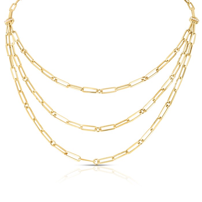 Roberto Coin 18k Yellow Gold 0.08cttw Diamond Triple Strand Paperclip Chain Link Necklace