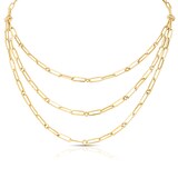 Roberto Coin 18k Yellow Gold 0.08cttw Diamond Triple Strand Paperclip Chain Link Necklace