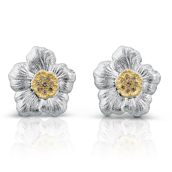 Buccellati Sterling Silver 0.40cttw Diamond Blossoms Large Flower Stud Earrings