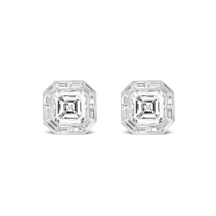 Betteridge 18k White Gold 4.20cttw Emerald and Baguette Cut Diamond Stud Earrings