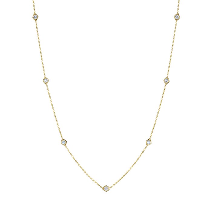 Betteridge 18k Yellow Gold 1.30cttw Diamond Hexagonal 13 Station Necklace 24"