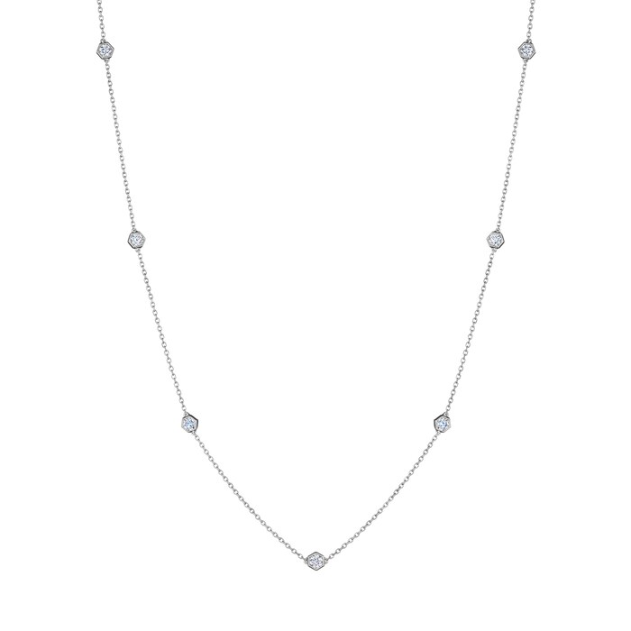 Betteridge 18k White Gold 1.30cttw Diamond Hexagonal 13 Station Necklace 24"