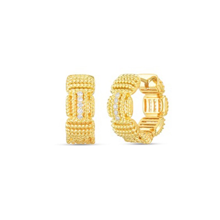 Roberto Coin 18k Yellow Gold 0.07cttw Diamond Opera Hoop Earrings