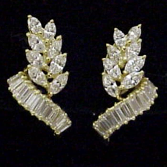 Gem Platinum 18k Yellow Gold 2.99cttw Diamond Leaf Stud Earrings