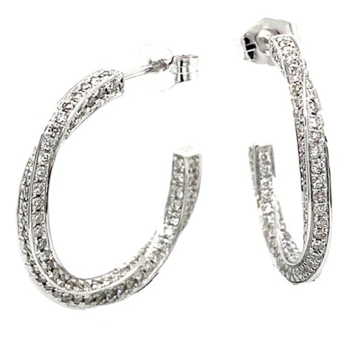Betteridge 18k White Gold 1.46cttw Pave Diamond Twisted Hoop Earrings
