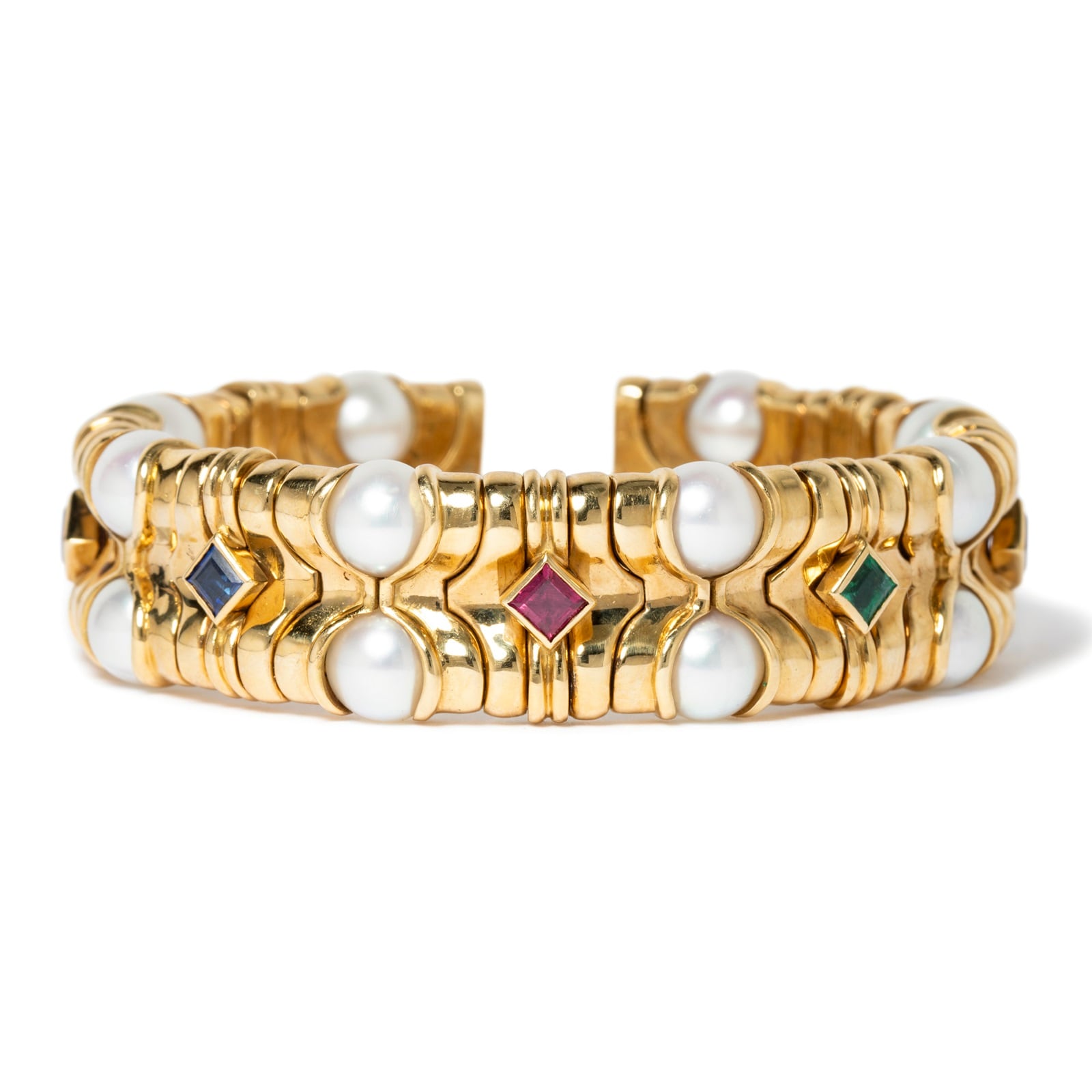 Vintage And Estate Jewelry Vintage 18K Yellow Gold Bulgari Multi-Color Stone Bracelet