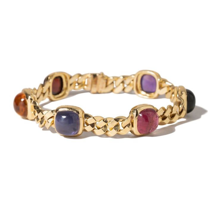 Vintage And Estate Jewelry Vintage 18K Yellow Gold Bulgari Multi Colored Gemstones Bracelet