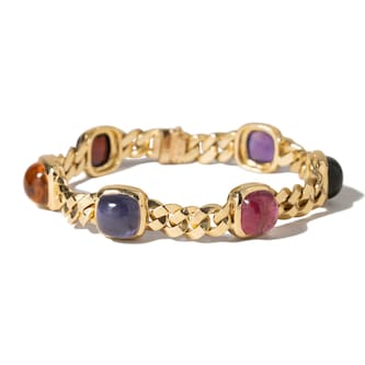 Vintage And Estate Jewelry Vintage 18K Yellow Gold Bulgari Multi Colored Gemstones Bracelet