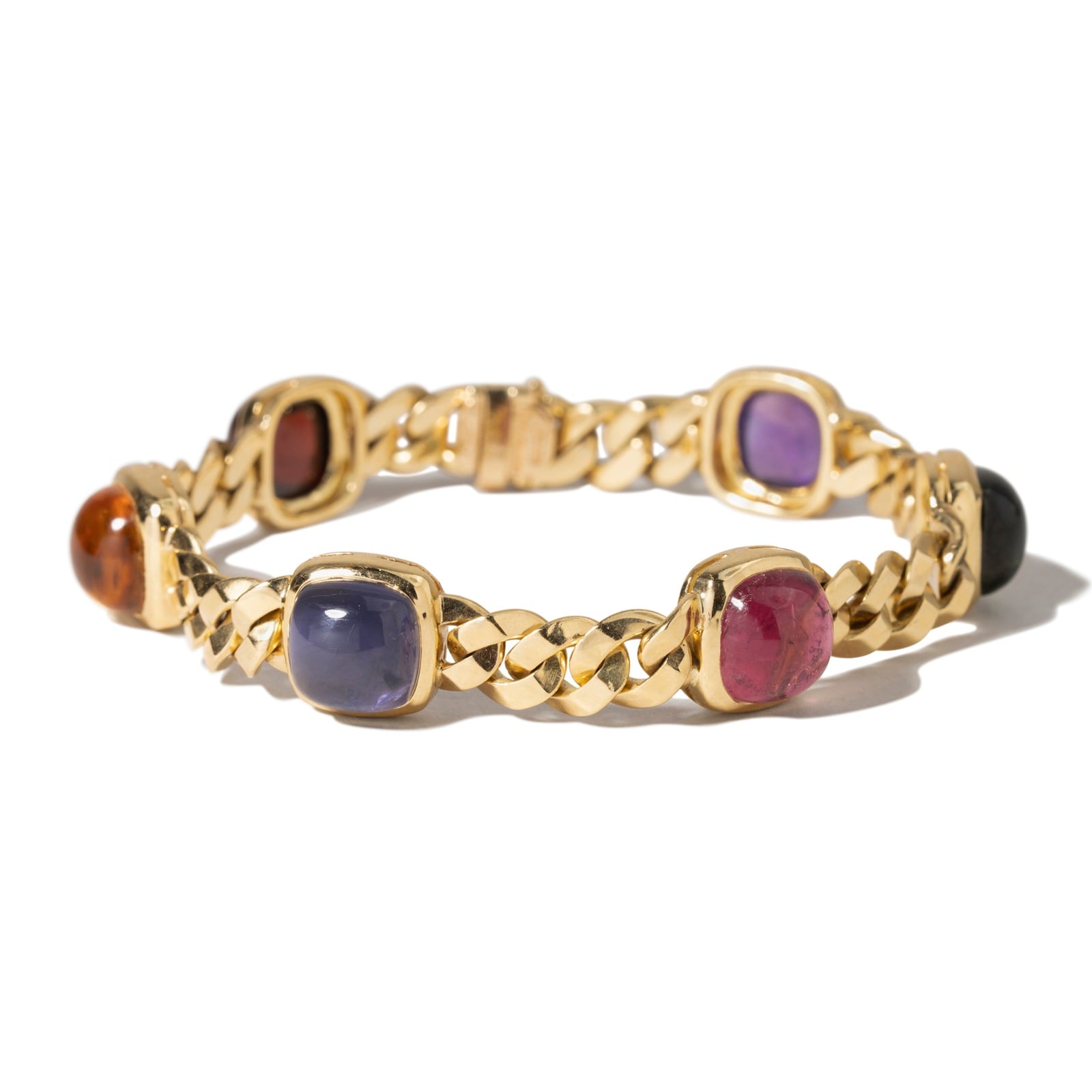 Vintage And Estate Jewelry Vintage 18K Yellow Gold Bulgari Multi Colored Gemstones Bracelet