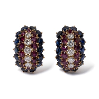 Vintage And Estate Jewelry Vintage 18K Yellow & Rose Gold Van Cleef & Arpels Diamond & Multi-Color Stone Earrings