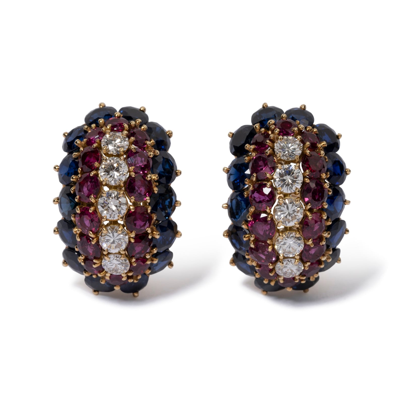 Vintage And Estate Jewelry Vintage 18K Yellow & Rose Gold Van Cleef & Arpels Diamond & Multi-Color Stone Earrings