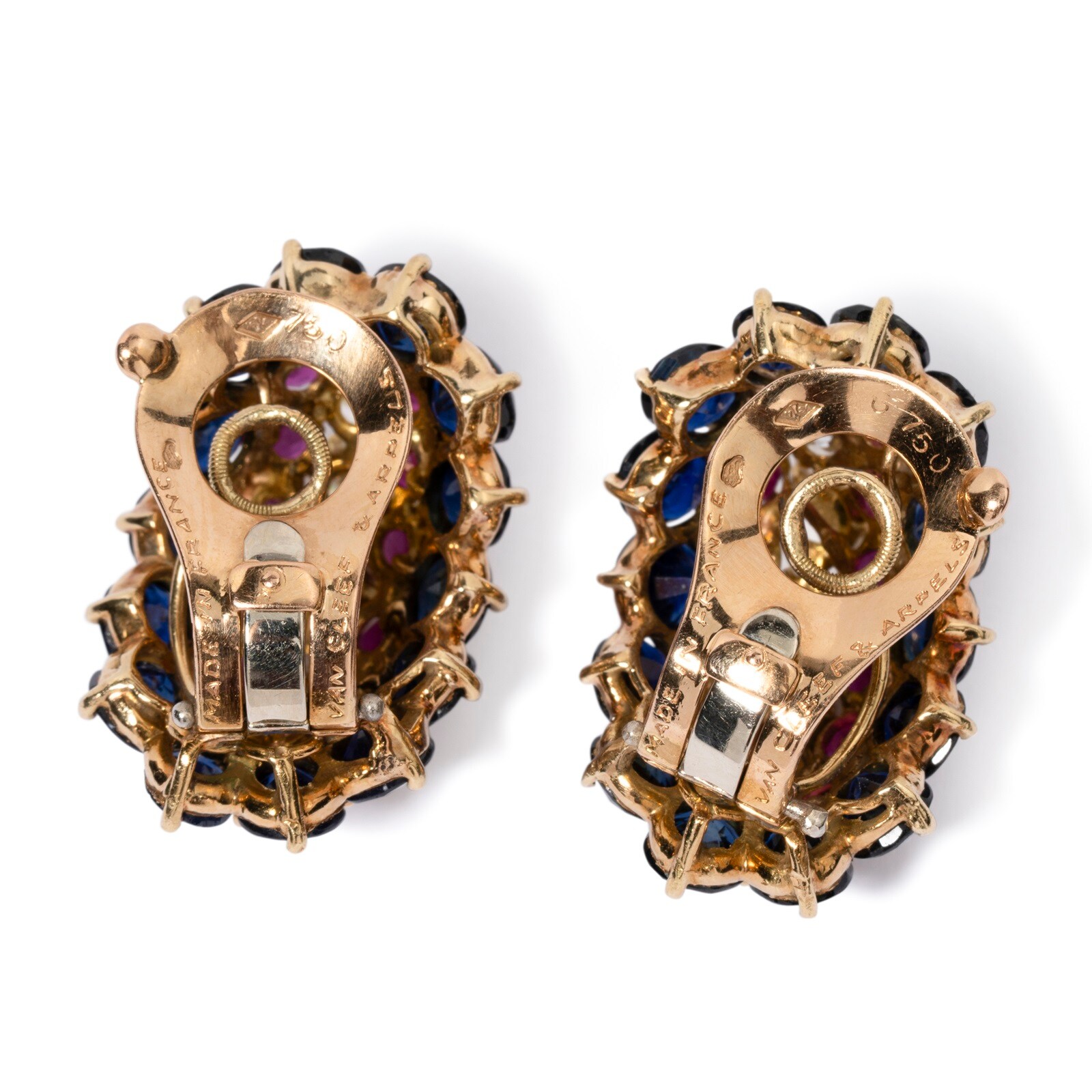 Vintage And Estate Jewelry Vintage 18K Yellow & Rose Gold Van Cleef & Arpels Diamond & Multi-Color Stone Earrings