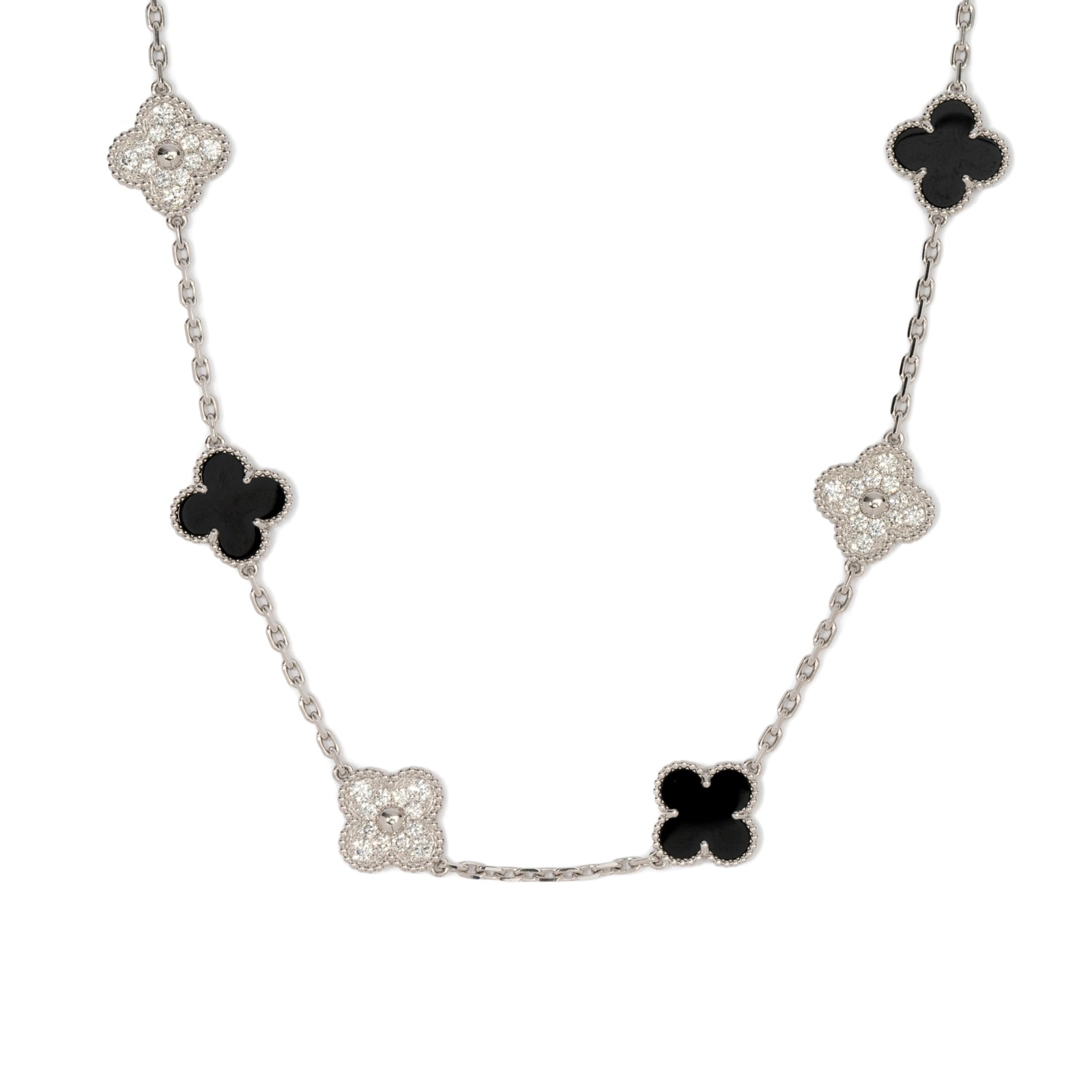 Vintage And Estate Jewelry Vintage 18K White Gold Van Cleef & Arpels Onyx & Diamond Necklace Vintage And Estate Jewelry Vintage 18K White Gold Van Cleef & Arpels Onyx & Diamond Necklace