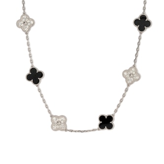 Vintage And Estate Jewelry Vintage 18K White Gold Van Cleef & Arpels Onyx & Diamond Necklace Vintage And Estate Jewelry Vintage 18K White Gold Van Cleef & Arpels Onyx & Diamond Necklace