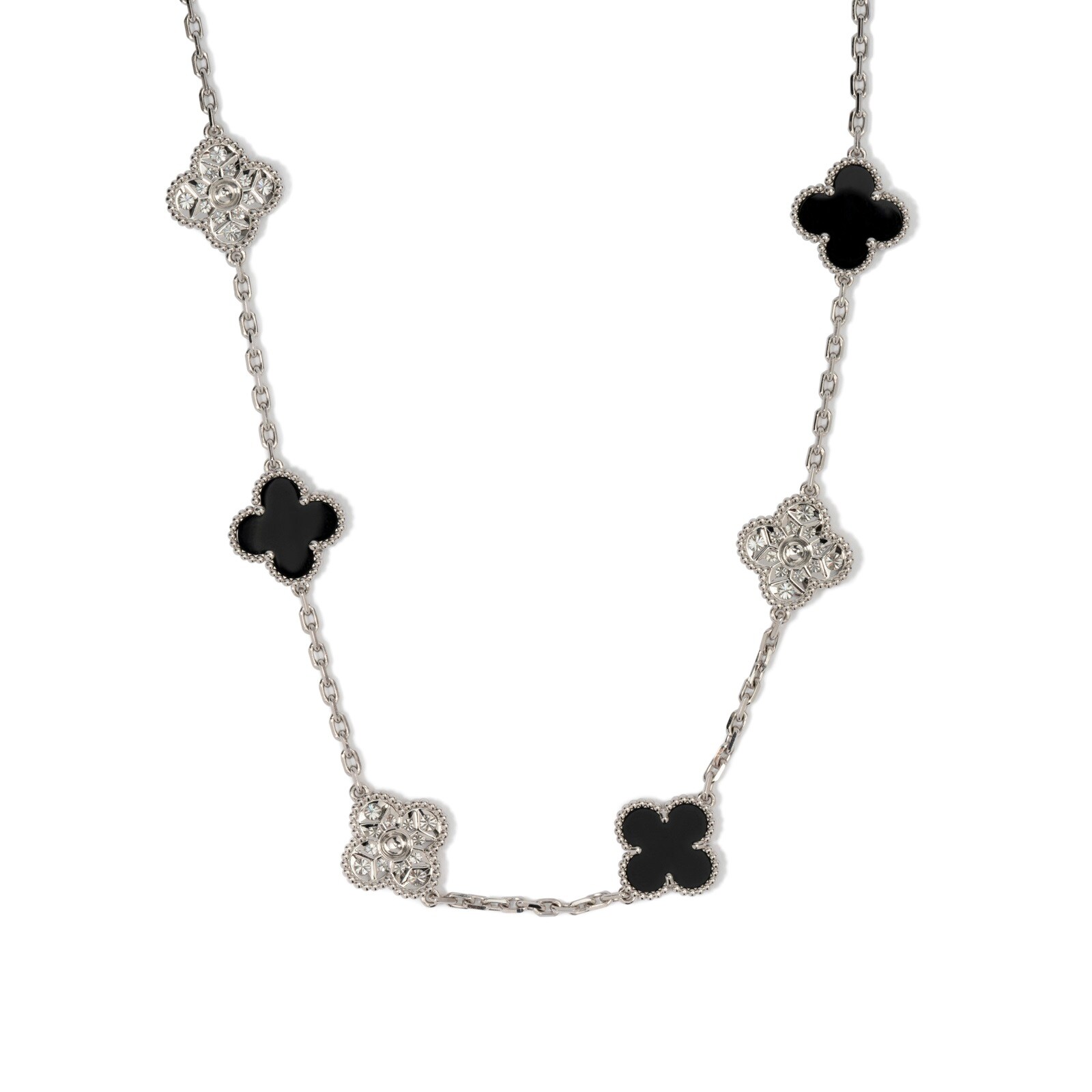Vintage And Estate Jewelry Vintage 18K White Gold Van Cleef & Arpels Onyx & Diamond Necklace