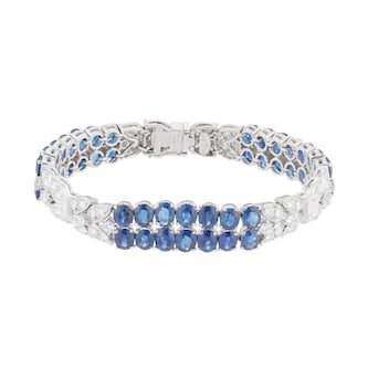 Pre-Owned Van Cleef & Arpels Platinum 3.51ct Precious Sapphire Baguette Round Diamonds Bracelet - Size 6.5 Pre-Owned Van Cleef & Arpels Platinum 3.51ct Precious Sapphire Baguette Round Diamonds Bracelet - Size 6.5