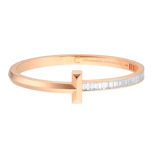 Pre-Owned Tiffany & Co. 18ct Rose Gold Tiffany T1 Wide Baguette Diamond Hinged Bangle