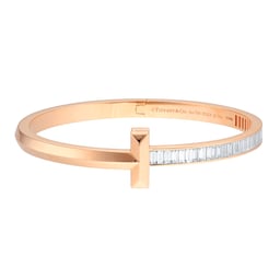 21140052 - 18ct Rose Gold Tiffany T1 Wide Baguette Diamond Hinged Bangle