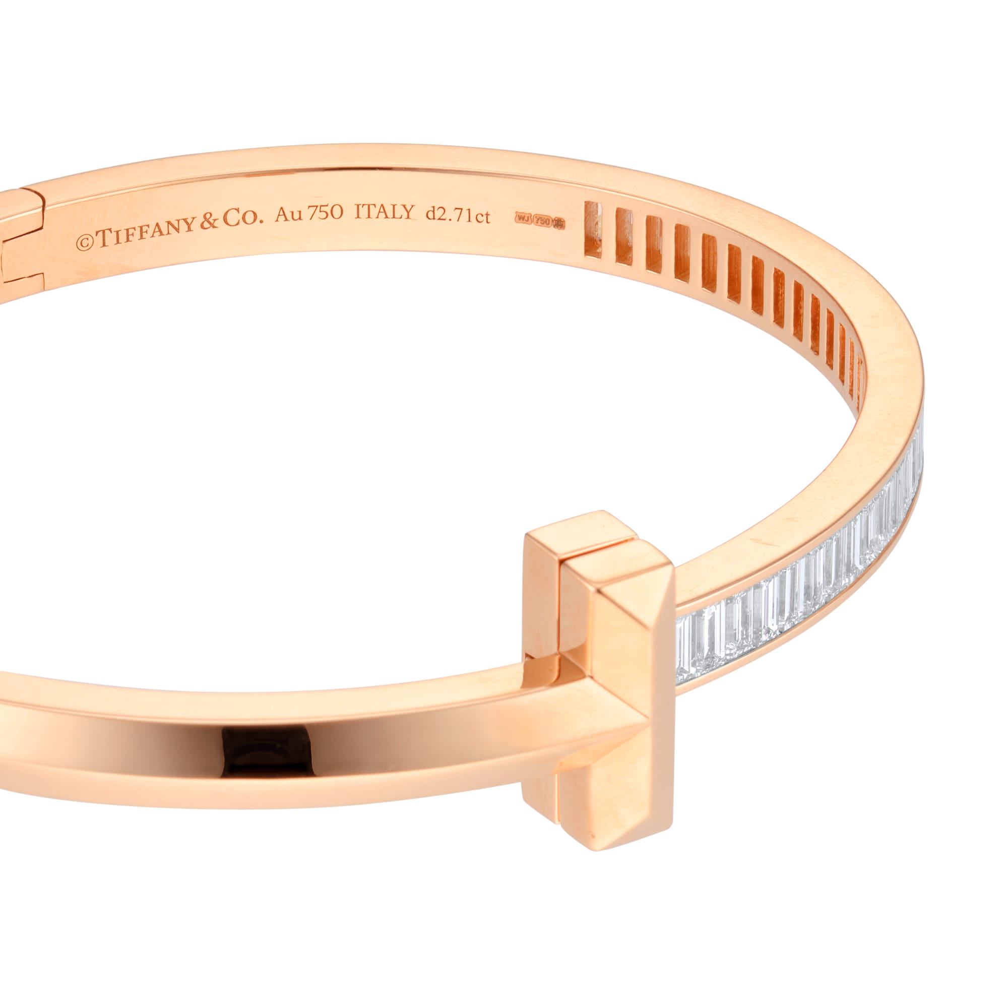 Pre-Owned Tiffany & Co. 18ct Rose Gold Tiffany T1 Wide Baguette Diamond Hinged Bangle