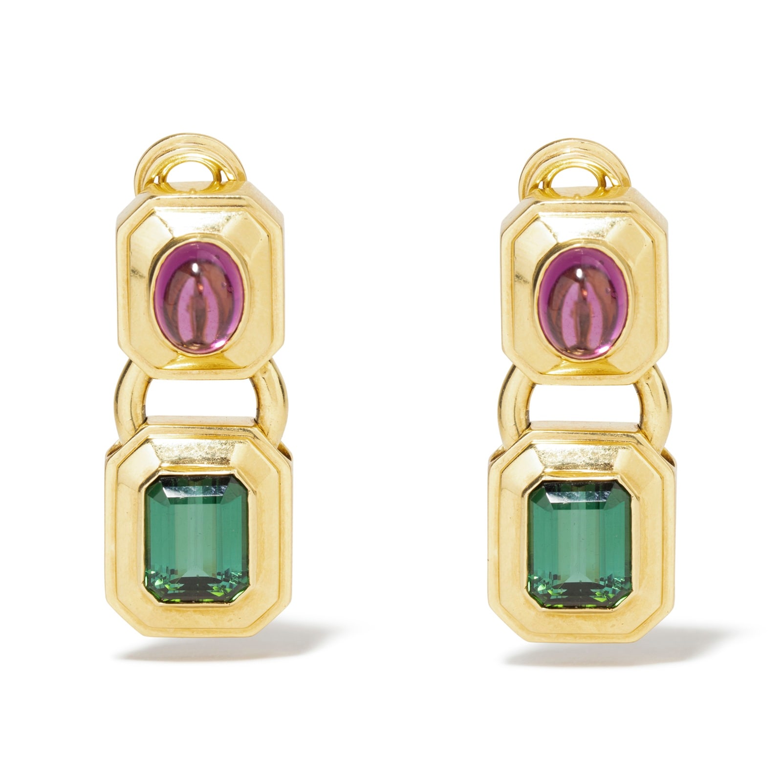 Vintage And Estate Jewelry Vintage 18K Yellow Gold Tiffany 14.90cttw Pink & Green Tourmaline Drop Earrings