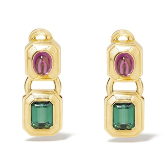 Vintage And Estate Jewelry Vintage 18K Yellow Gold Tiffany 14.90cttw Pink & Green Tourmaline Drop Earrings