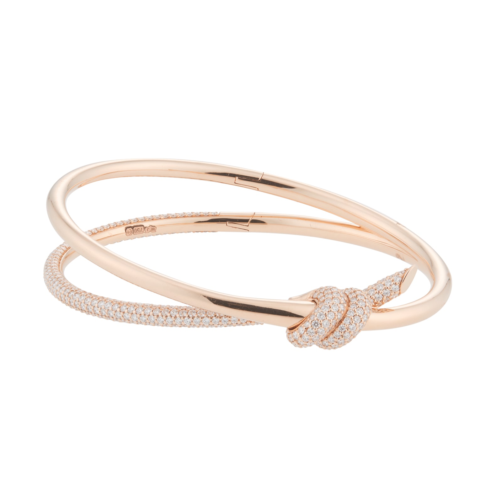 18ct Rose Gold Tiffany Knot Double Row Diamond Hinged Bangle