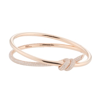 Pre-Owned Tiffany & Co 18ct Rose Gold Tiffany Knot Double Row Diamond Hinged Bangle - Size 5.5 Pre-Owned Tiffany & Co 18ct Rose Gold Tiffany Knot Double Row Diamond Hinged Bangle - Size 5.5