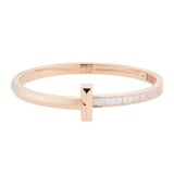 Pre-Owned Tiffany & Co 18ct Rose Gold Tiffany T T1 Wide Baguette Diamond Hinged Bracelet - Size 7